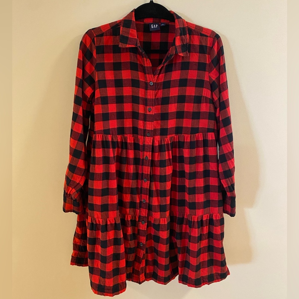 GAP Buffalo Plaid Button-Up Shirt Dress